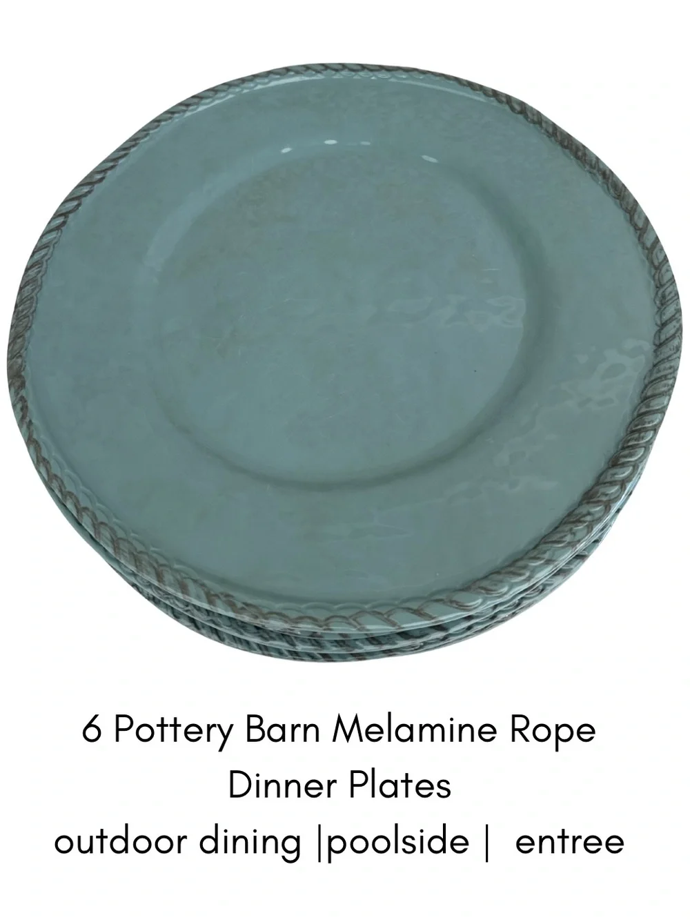 Pottery Barn Rope Melamine Dinner Plates in Aqua